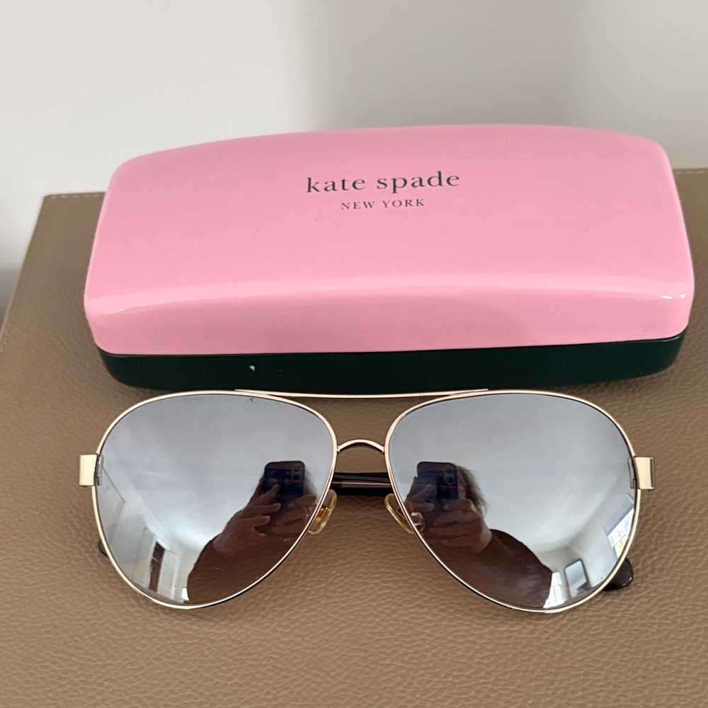 Kate Spade Gold Aviator Sunglasses with Pink Case